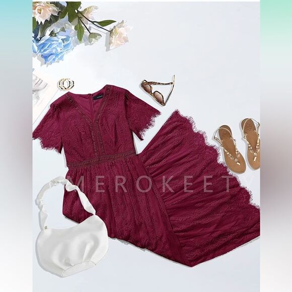 NEW Floral Lace Wedding Dress Bridesmaid Cocktail Maxi M 8/10 - Picture 7 of 9